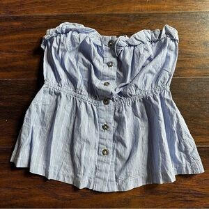 Odille Blue Striped Strapless Ruffle Top